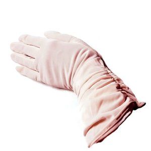 Vintage 1950s Pale Pink Nylon Shirred Gathered Gloves Above The Wrist Length
